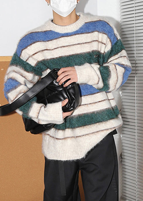 Loose Coffee Striped Thick Cotton Knit Sweaters Winter