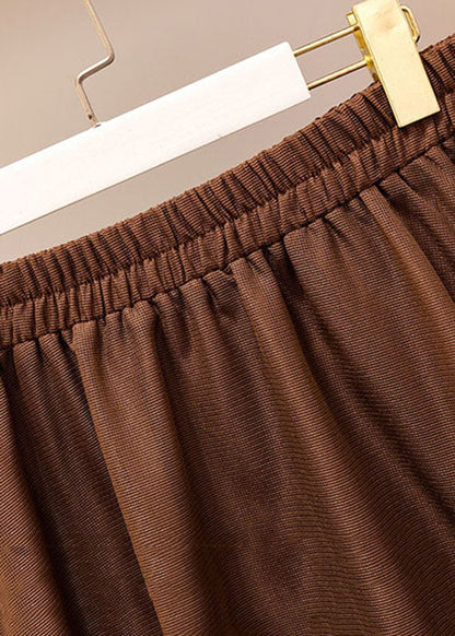 Loose Coffee Wrinkled Elastic Waist Patchwork Tulle Skirts Summer