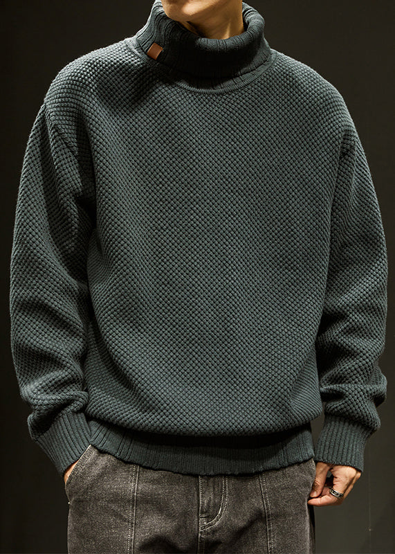 Loose Dark Gray Turtleneck Thick Cotton Knit Sweaters Winter