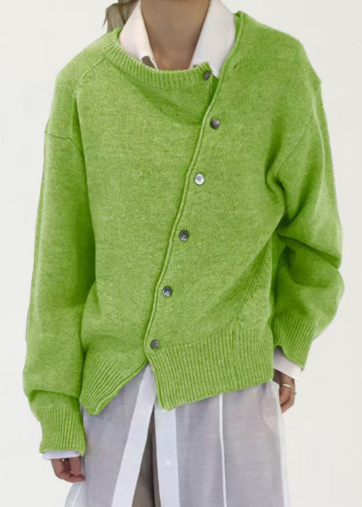 Loose Green Asymmetrical Button Knit Coat Spring