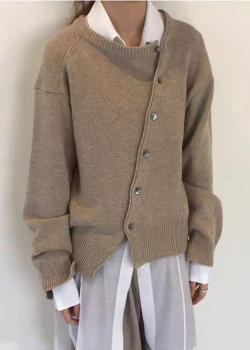 Loose Green Asymmetrical Button Knit Coat Spring