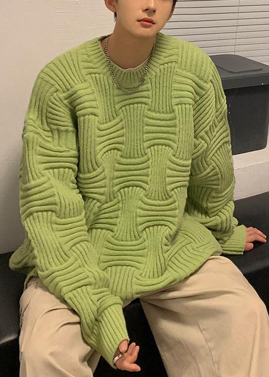 Loose Green O Neck Thick Knit Sweaters Winter