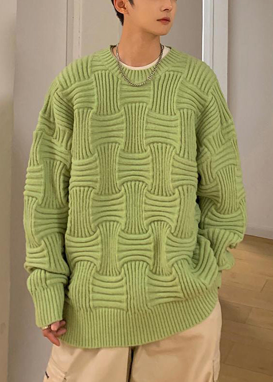 Loose Green O Neck Thick Knit Sweaters Winter