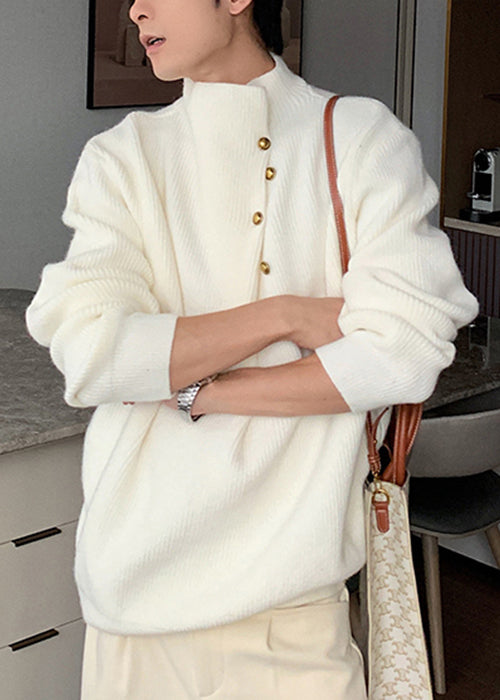 Loose Grey Button Knit Sweater Spring