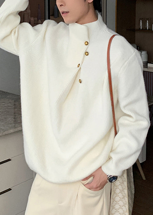 Loose Grey Button Knit Sweater Spring