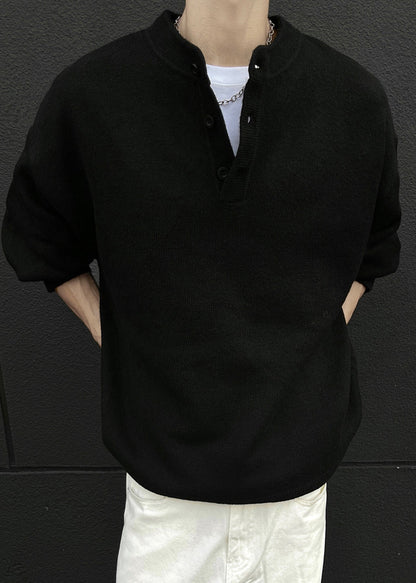 Loose Grey Button Knit Sweaters Spring