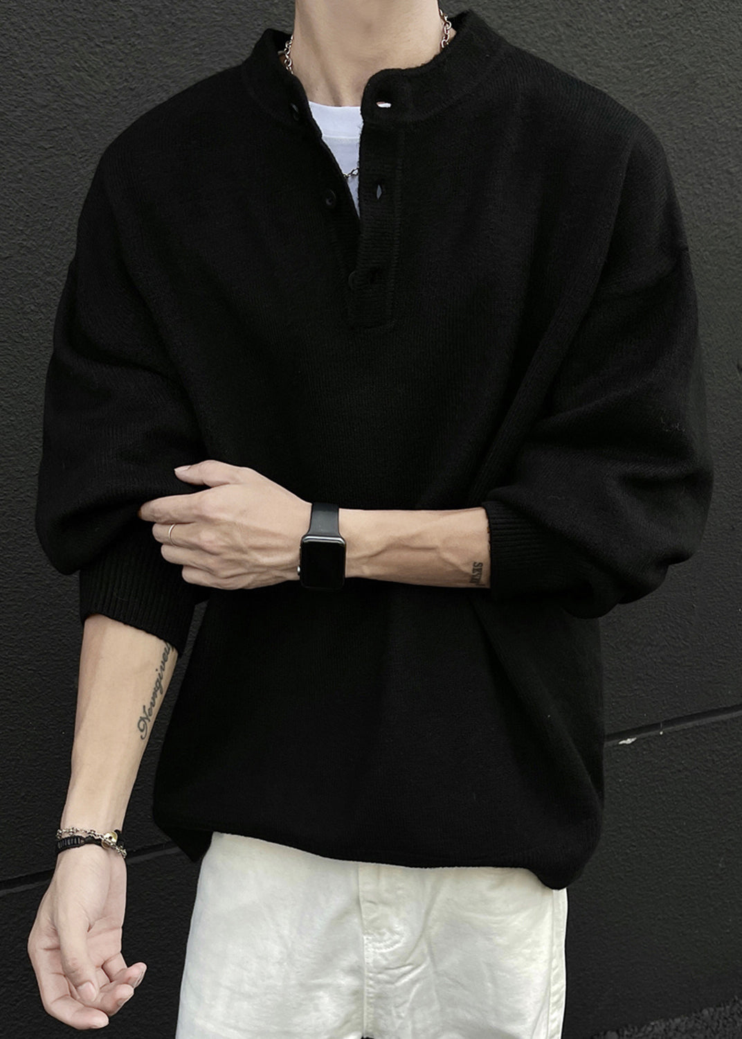Loose Grey Button Knit Sweaters Spring