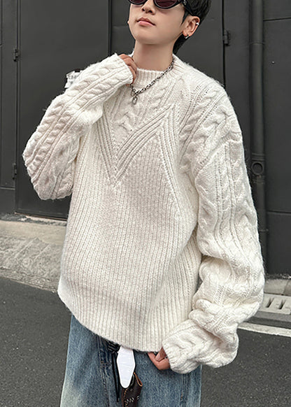 Loose Grey O Neck Cozy Cable Knit Sweaters Spring
