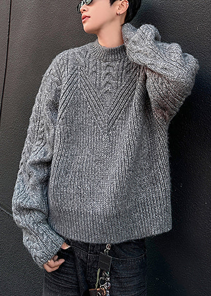 Loose Grey O Neck Cozy Cable Knit Sweaters Spring