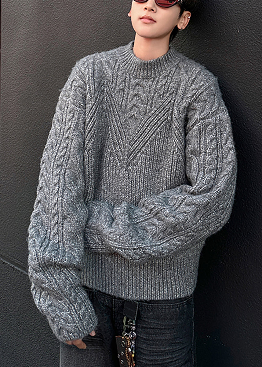 Loose Grey O Neck Cozy Cable Knit Sweaters Spring