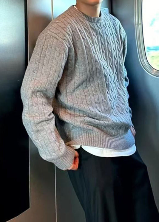 Loose Grey O Neck Cozy Knit Sweaters Spring