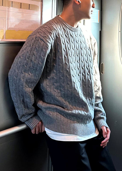Loose Grey O Neck Cozy Knit Sweaters Spring