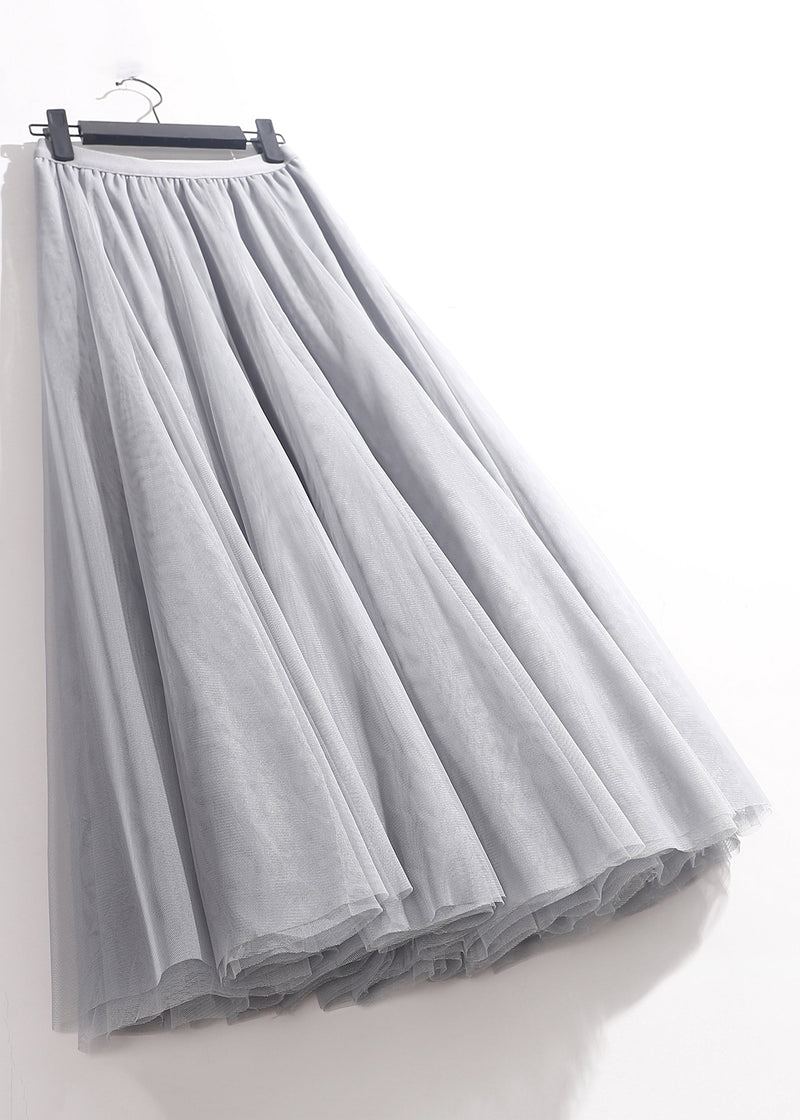 Loose Grey Elastic Waist Tulle Skirts Summer
