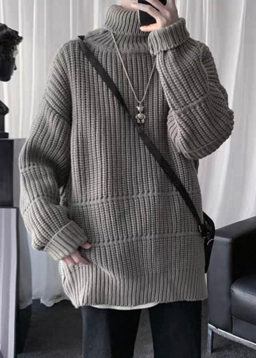 Loose Grey Turtleneck Thick Cotton Knit Sweaters Winter