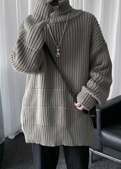 Loose Grey Turtleneck Thick Cotton Knit Sweaters Winter