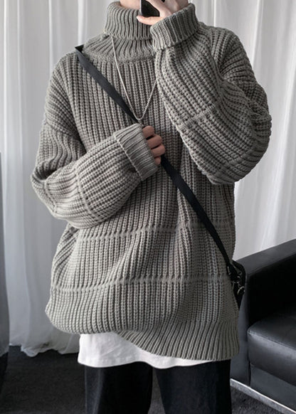 Loose Grey Turtleneck Thick Cotton Knit Sweaters Winter