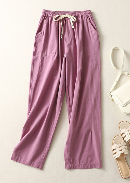 Loose Khaki Pockets Drawstring Cotton Crop Pants Summer