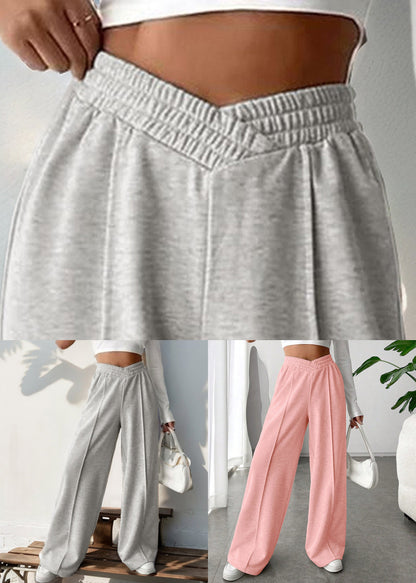 Loose Light Grey Elastic Waist Cotton Pants Spring