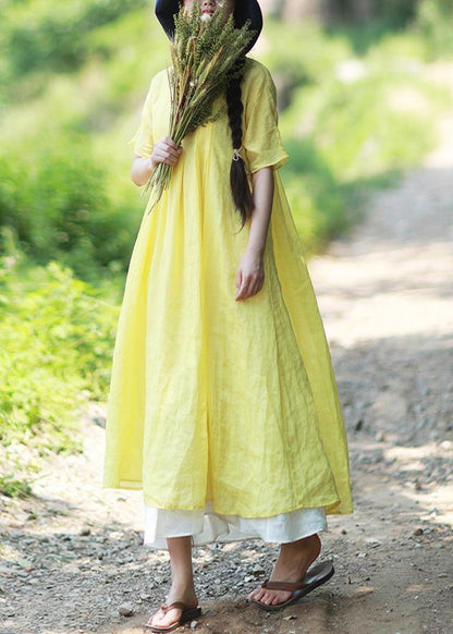 Loose O Neck Short Sleeve Clothes Work Yellow Dresses