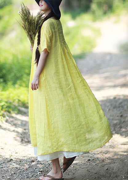 Loose O Neck Short Sleeve Clothes Work Yellow Dresses