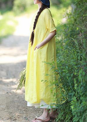 Loose O Neck Short Sleeve Clothes Work Yellow Dresses