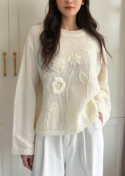 Loose Pink O-neck Cotton Knit Sweater Spring