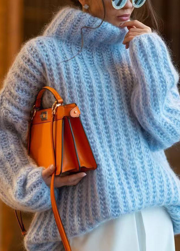 Loose Pink Turtleneck Knit Sweaters Spring