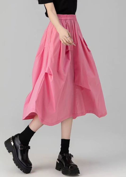 Loose Pink Wrinkled Pockets Cotton Skirt Summer