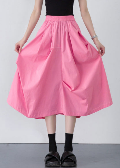Loose Pink Wrinkled Pockets Cotton Skirt Summer