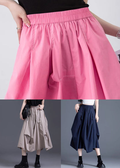 Loose Pink Wrinkled Pockets Cotton Skirt Summer