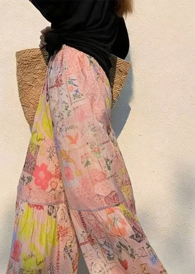 Loose Print Patchwork Holiday Wide Leg Pants Summer