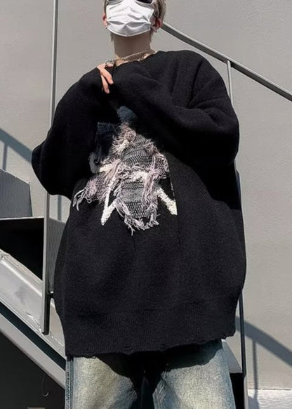 Loose Purple Tasseled Hole Knit Sweater Winter