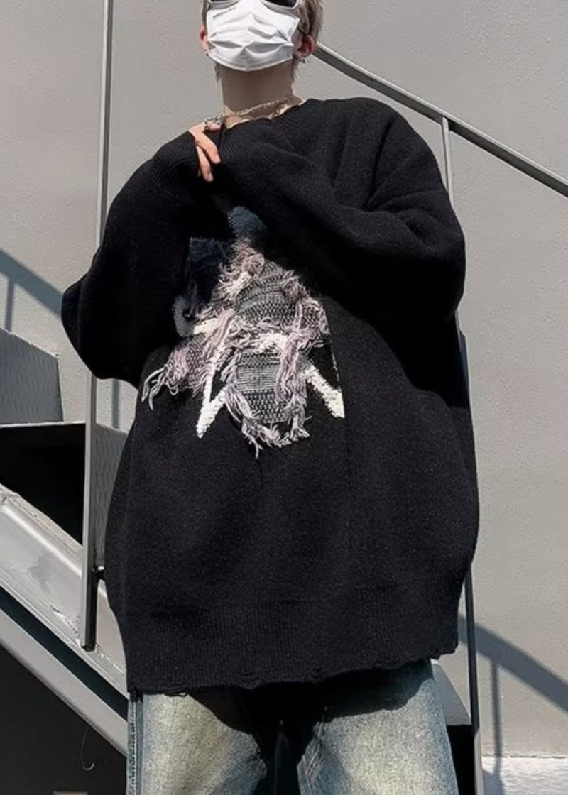 Loose Purple Tasseled Hole Knit Sweater Winter