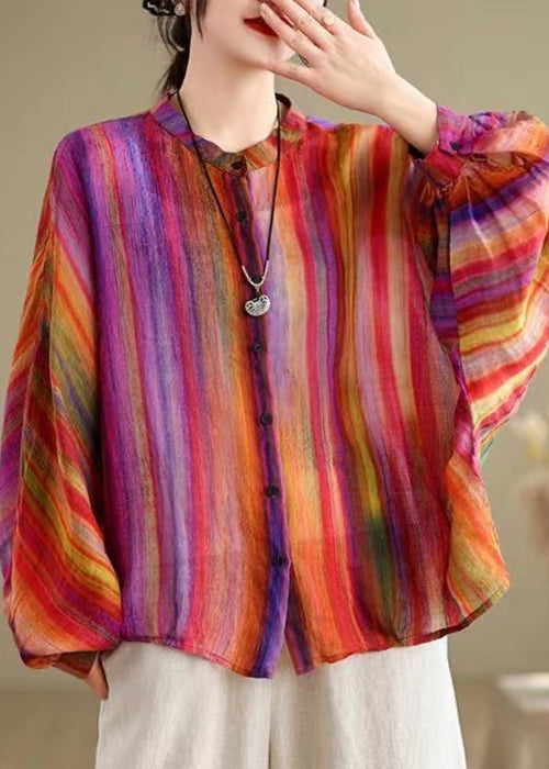 Loose Green Geometry Button Linen Blouses Batwing Sleeve