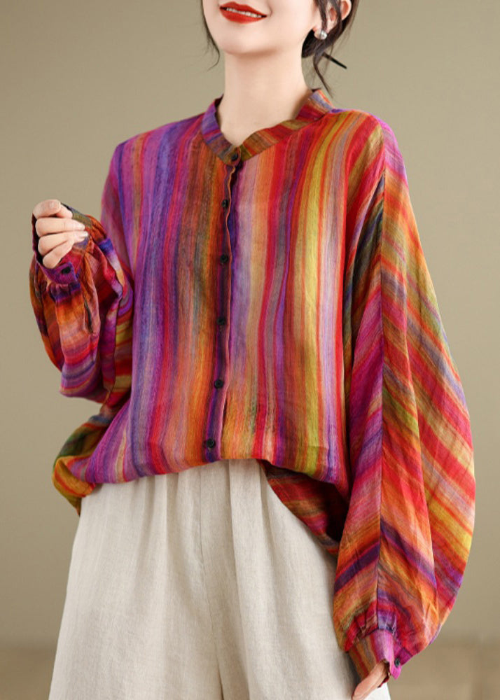 Loose Green Geometry Button Linen Blouses Batwing Sleeve