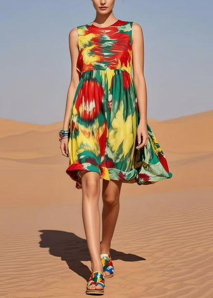 Loose Rainbow Tie Dye Cotton Mini Dresses Summer