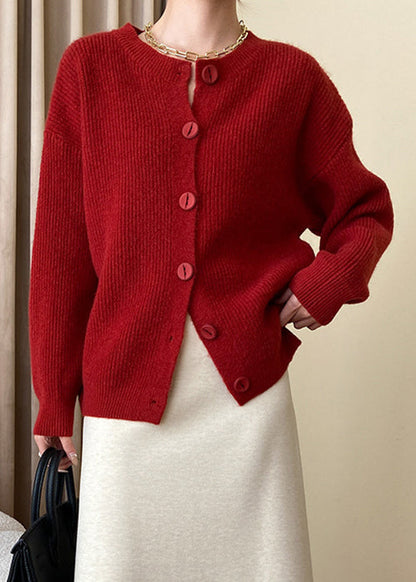 Loose Red Button Knit Coats Fall
