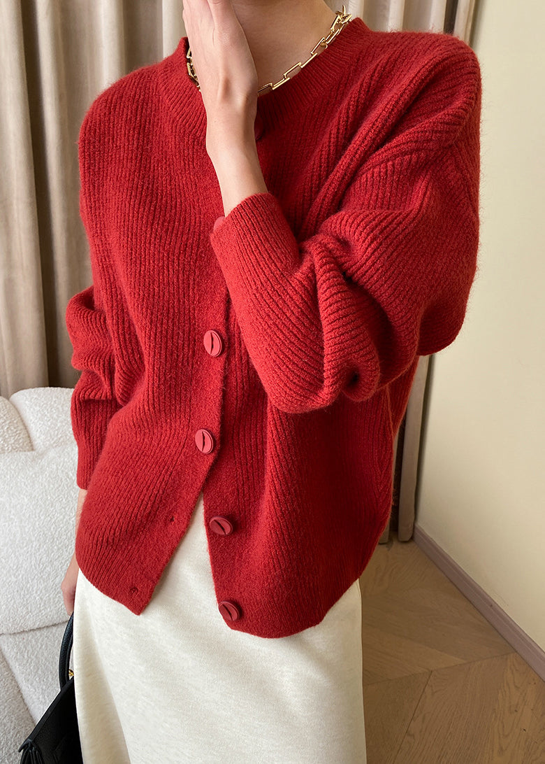 Loose Red Button Knit Coats Fall