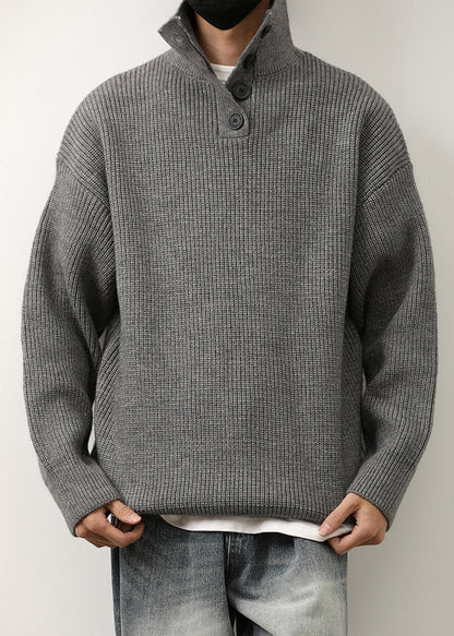 Loose Red Stand Collar Button Knit Sweaters Spring