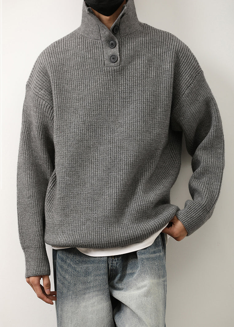 Loose Red Stand Collar Button Knit Sweaters Spring
