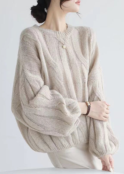 Loose White Hollow Out Cozy Woolen Shirt Puff Sleeve