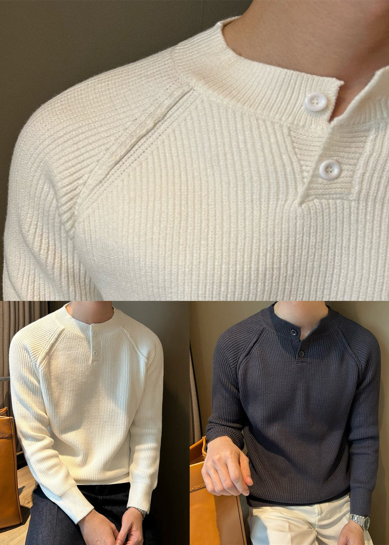 Loose White O Neck Button Knit Sweaters Fall