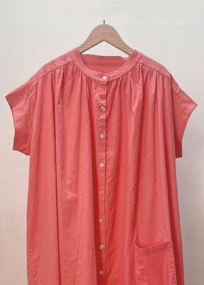 Loose White Button Pockets Cotton Shirt Dresses Summer