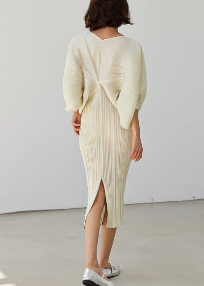 Loose White V Neck Side Open Cotton Long Dress Batwing Sleeve