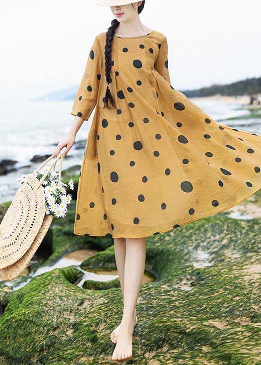 Loose Yellow Dot Half Sleeve Party Summer Chiffon Dress