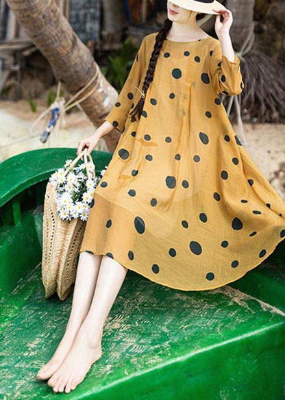 Loose Yellow Dot Half Sleeve Party Summer Chiffon Dress