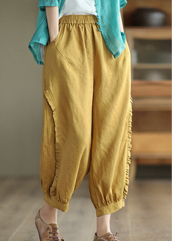 Loose Yellow Patchwork Lantern Pants Summer