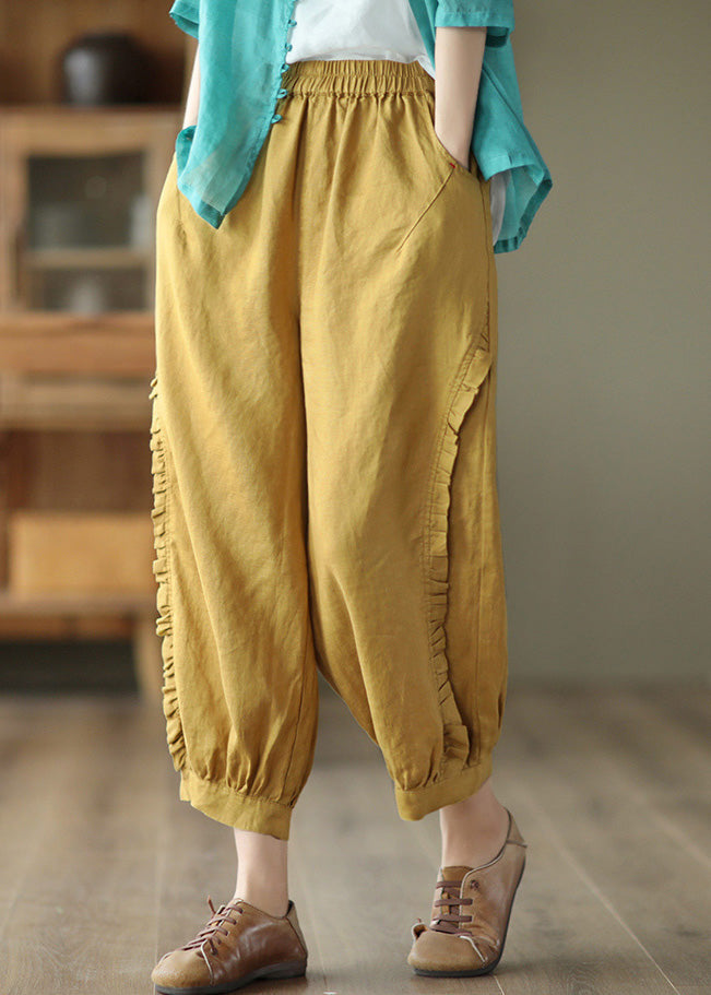 Loose Yellow Patchwork Lantern Pants Summer