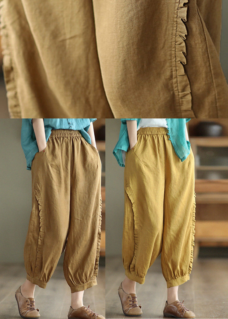 Loose Yellow Patchwork Lantern Pants Summer