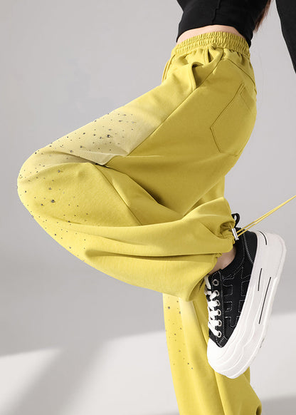 Loose Yellow Pockets Zircon Wide Leg Pants Fall